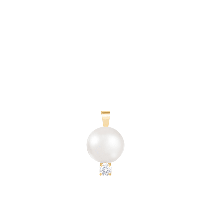 White Cultured Freshwater Pearl and Diamond 14K Yellow Gold Pendant 8-8.5mm