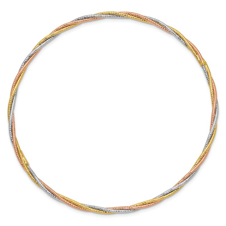 14k Tri-color gold 2mm Diamond-Cut Twisted Slip-On Bangle