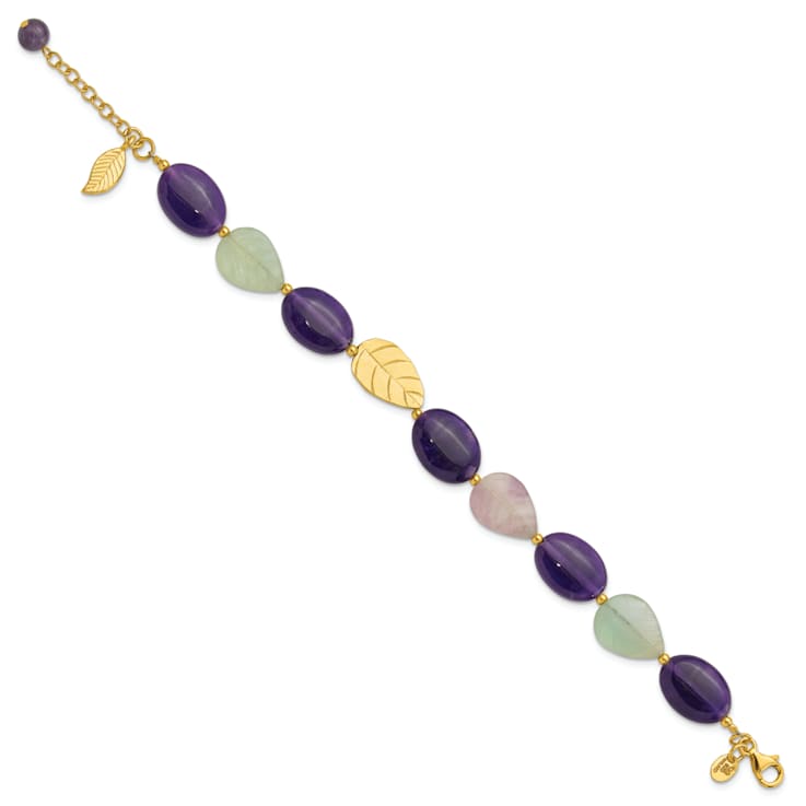 14K Yellow Gold Over Sterling Silver Amethyst/Fluorite/Jade 1-inch
Extension Bracelet