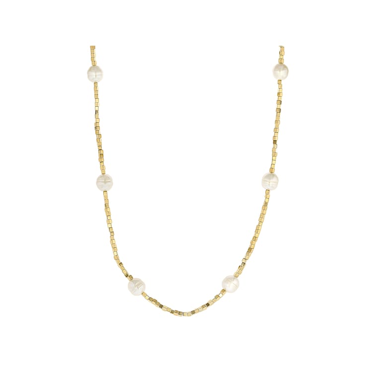 Pearl And Gold Hematine Long Necklace