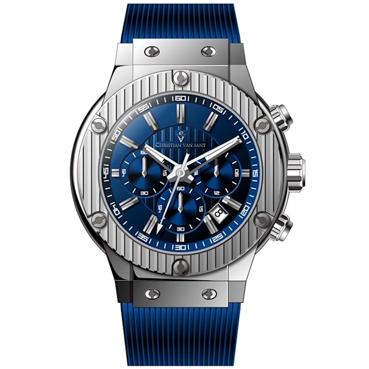 Christian Van Sant Men's Monarchy Blue Dial, Gray Bezel, Blue Rubber
Strap Watch