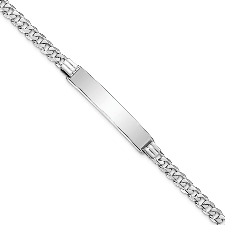 Rhodium Over 14k White Gold Flat Curb Link ID Bracelet