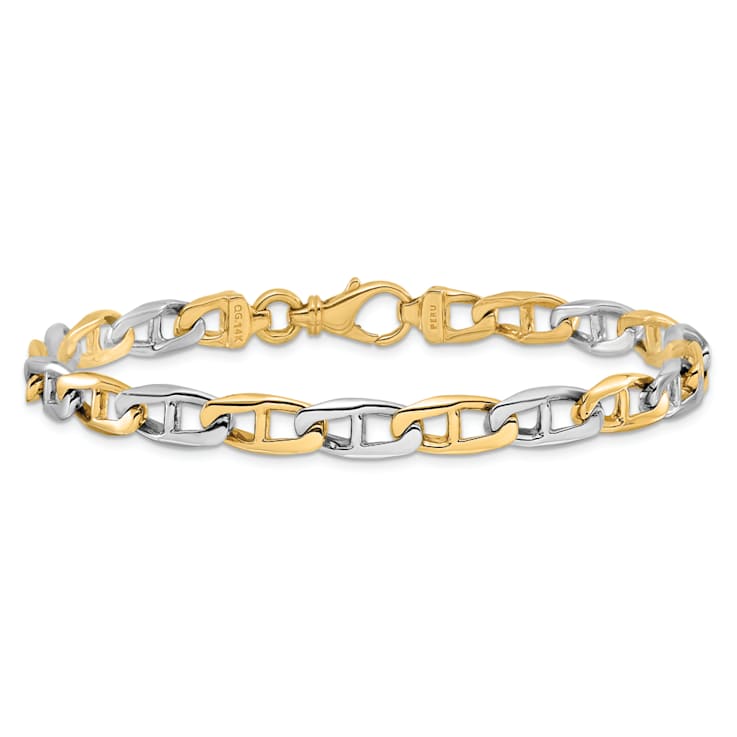 14k Yellow Gold and 14k White Gold 6.6mm Hand-polished Fancy Mariner
Link Bracelet