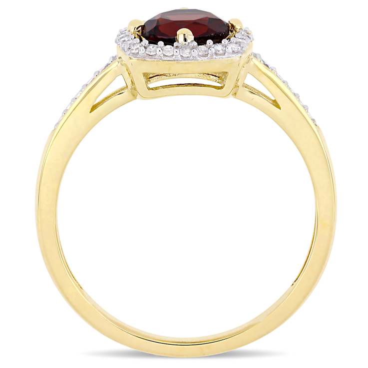 Garnet and Diamond 10K Yellow Gold Ring 1.14ctw