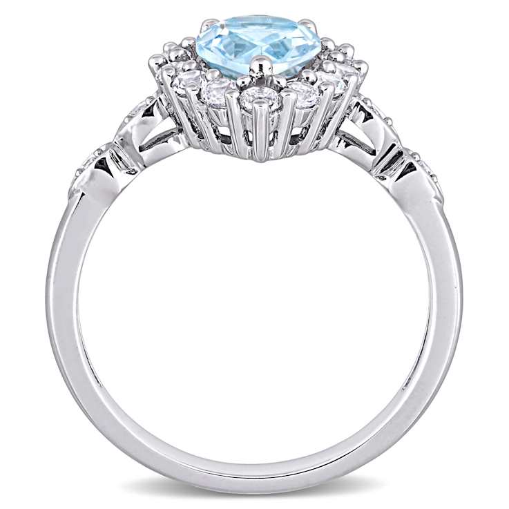 Created White Sapphire, Sky Blue Topaz and Diamond 10K White Gold Ring 1.97ctw