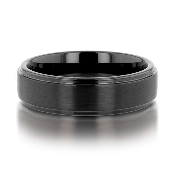 ORION Flat Black Tungsten Ring with Brushed Raised Center and Polished
Step Edges 6mm