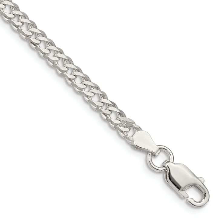 Sterling Silver 4.25mm 6 Side Diamond-cut Flat Double Curb Chain Bracelet