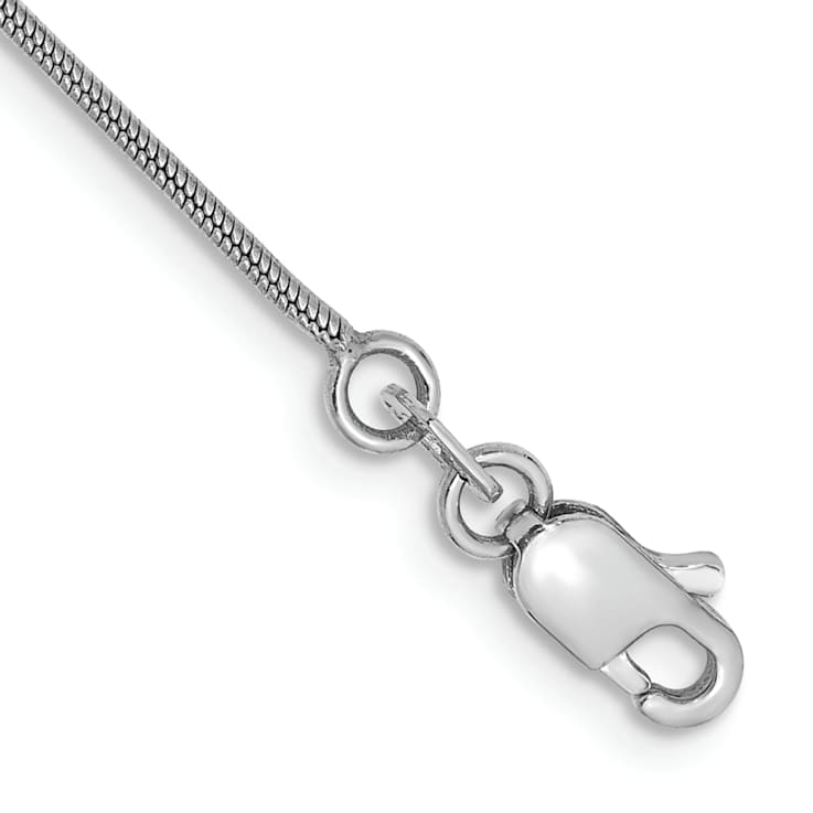 Rhodium Over 14k White Gold 0.9mm Round Snake Link Bracelet
