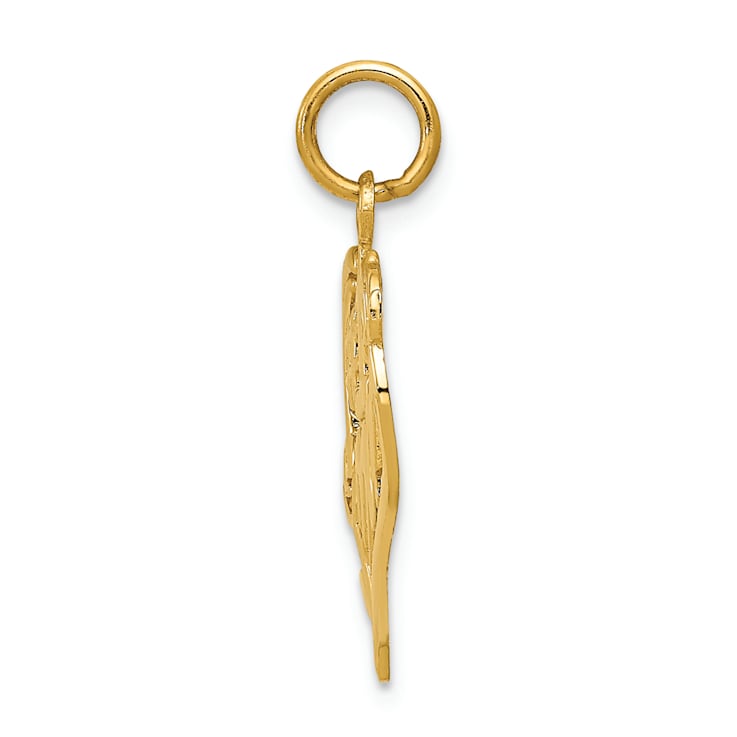 14k Yellow Gold Textured Number 1 Mom Heart Charm Pendant