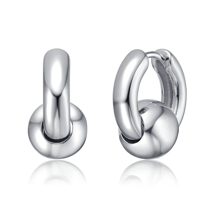 Ball Accent Huggie Earrings In Rhodium Over Brass