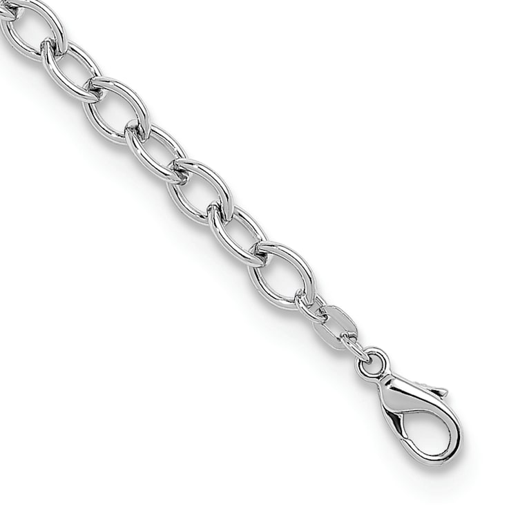 Rhodium Over Sterling Silver 6mm Oval Link 7.5 inch Bracelet