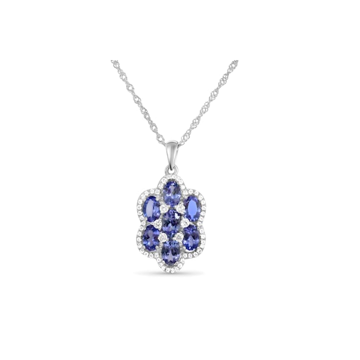 Oval Tanzanite and Cubic Zirconia Rhodium Over Sterling Silver Pendant
with chain, 3.34ctw