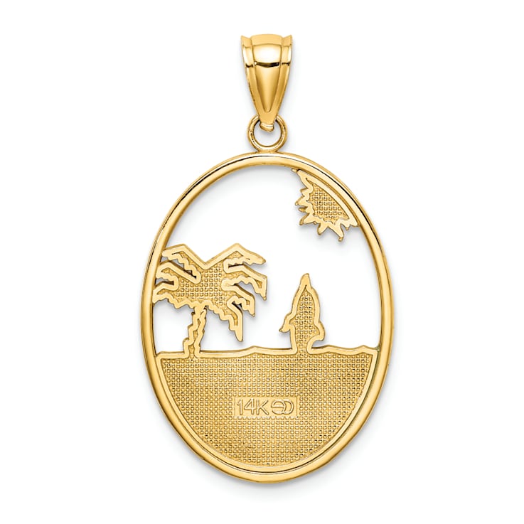 14k Yellow Gold Multi-color Enamel Dolphin Jumping In Beach Scene Charm