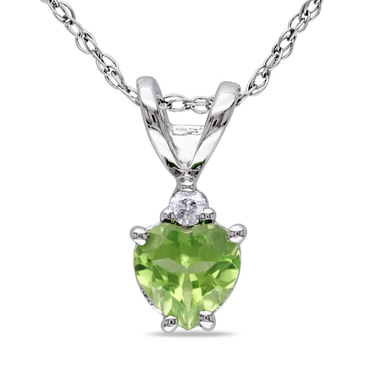 Peridot & Diamond 10K White Gold Pendant With Chain 0.52ctw