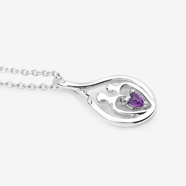 Purple Amethyst Mom and Child Rhodium Over Sterling Silver Heart Pendant
With Chain 0.14ct
