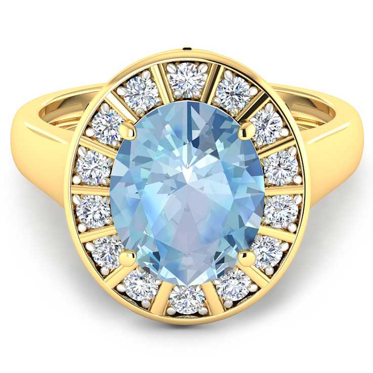 3.32ctw Blue Aquamarine and Diamond 14K Yellow Gold Halo Ring