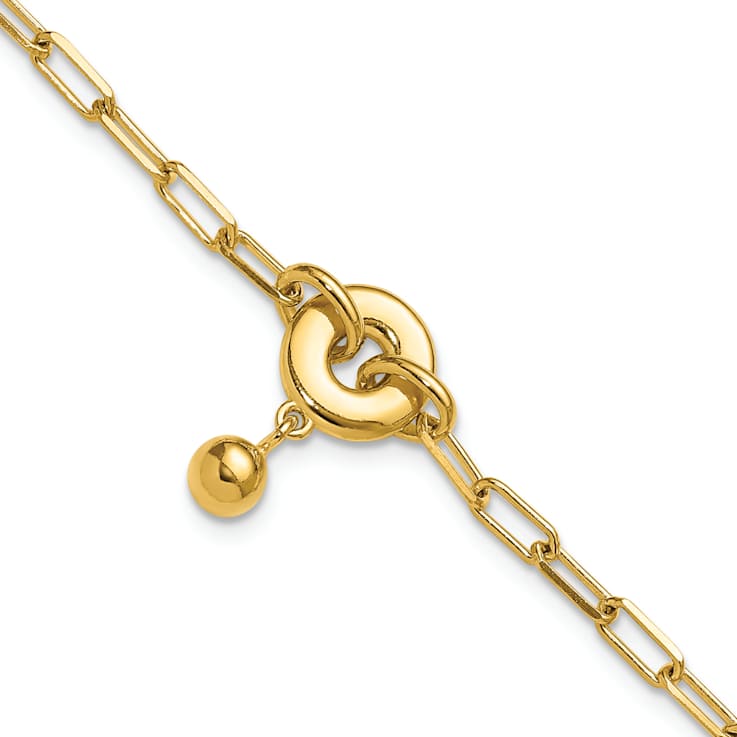 18K Yellow Gold Over Sterling Silver Circle Charm with Fancy Link Bracelet