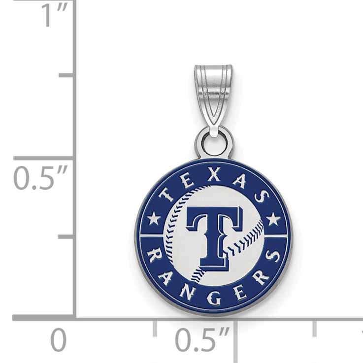Rhodium Over Sterling Silver MLB LogoArt Texas Rangers Enamel Pendant