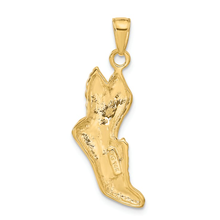 14k Yellow Gold Polished and Textured Running Shoe with Wings Pendant