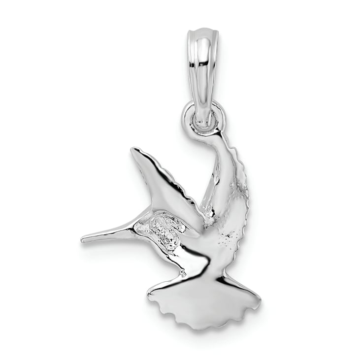 Rhodium Over Sterling Silver Polished Hummingbird Pendant