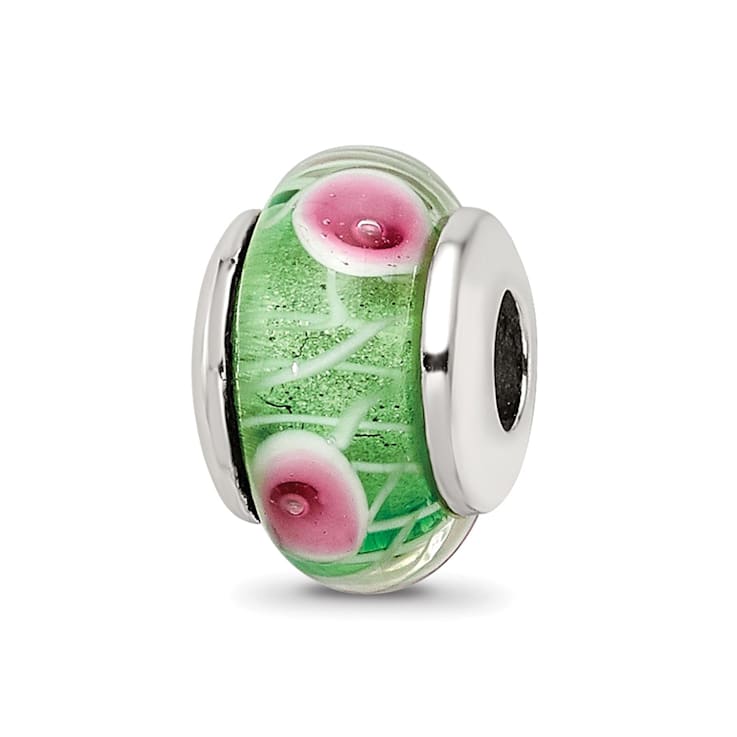 Sterling Silver Green Hand-blown Glass Bead