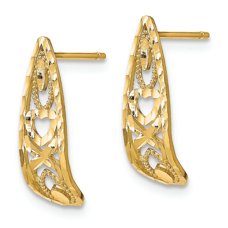 14k Yellow Gold Diamond-cut 5/8" Heart and X Mini J-Hoop Earrings