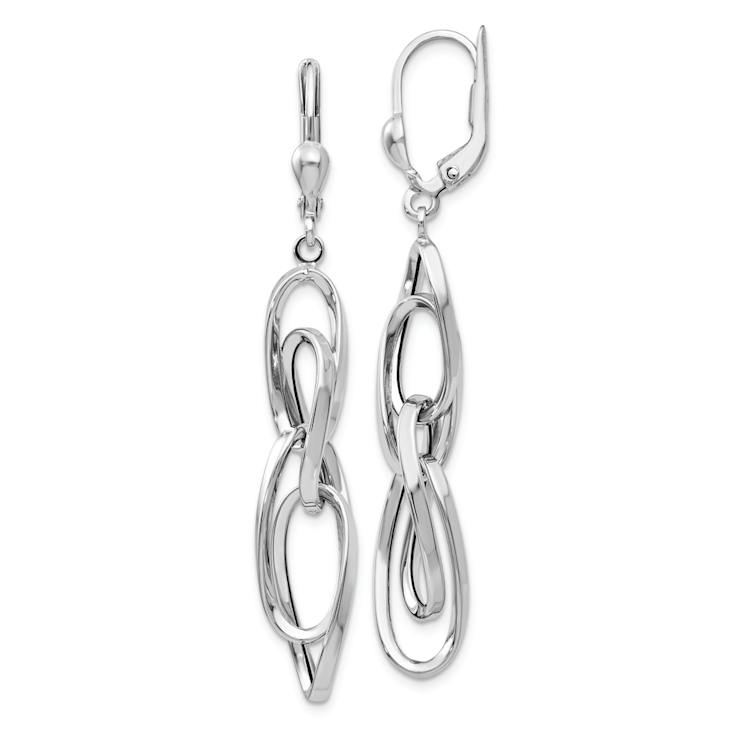 Rhodium Over 14k White Gold Polished Oval Dangle Earrings