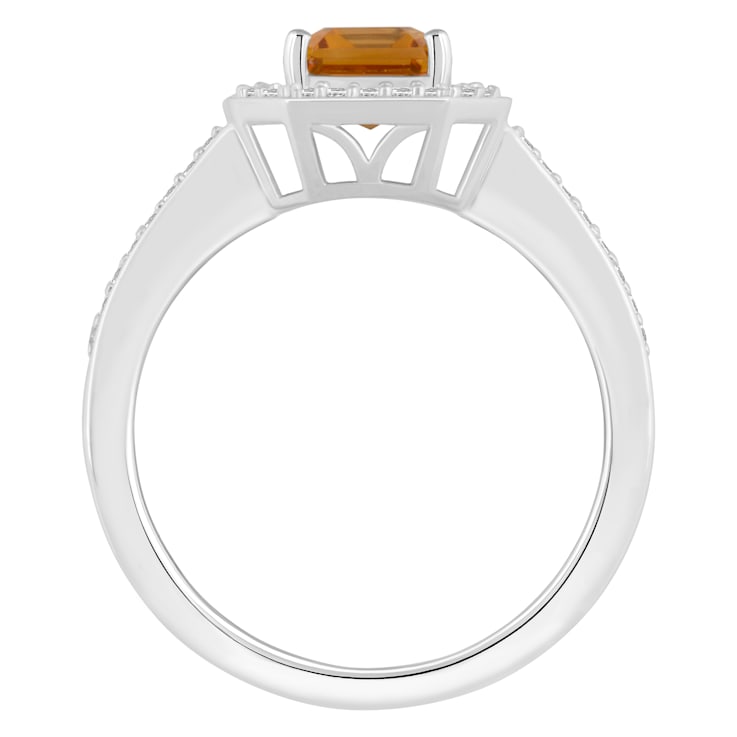 8x6mm Emerald Cut Citrine 1/5 ctw Diamond Rhodium Over Sterling Silver
Halo Ring