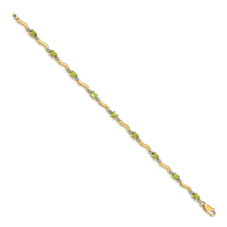 10k Yellow Gold and Rhodium Over 10k Yellow Gold Fancy Diamond, Peridot Bracelet