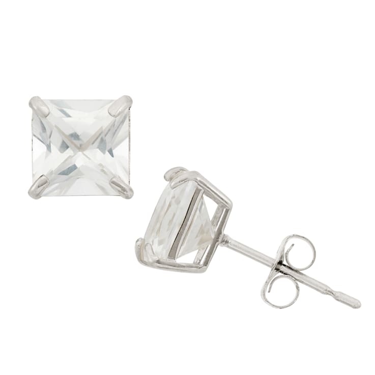 Lab Created White Sapphire Princess Cut 10K White Gold Stud Earrings, 2.8ctw