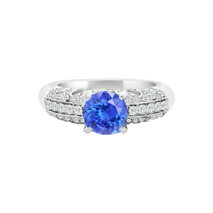 14K White Gold Round Tanzanite and Diamond Ring, 1.72ctw