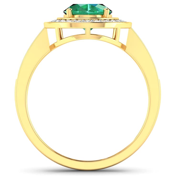 1.75ctw Green Emerald and Diamond 14K Yellow Gold Halo Ring