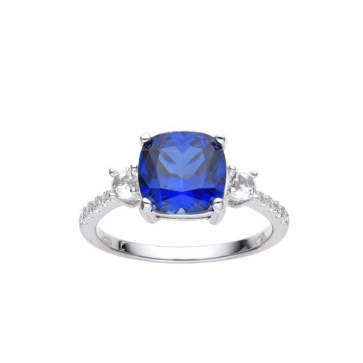 Lab Created Blue Sapphire and White Topaz Rhodium Over Sterling Silver Ring