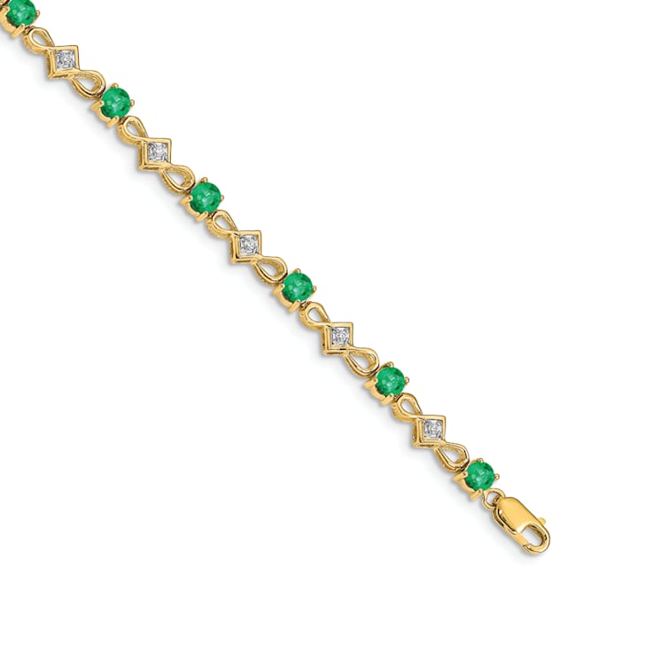 14k Yellow Gold and Rhodium Over 14k Yellow Gold Diamond and Emerald Bracelet