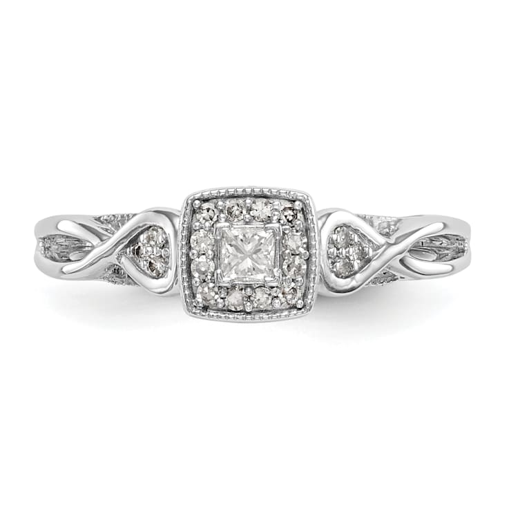 Rhodium Over 14K White Gold Lab Grown Diamond Complete Engagement Ring 0.204ctw