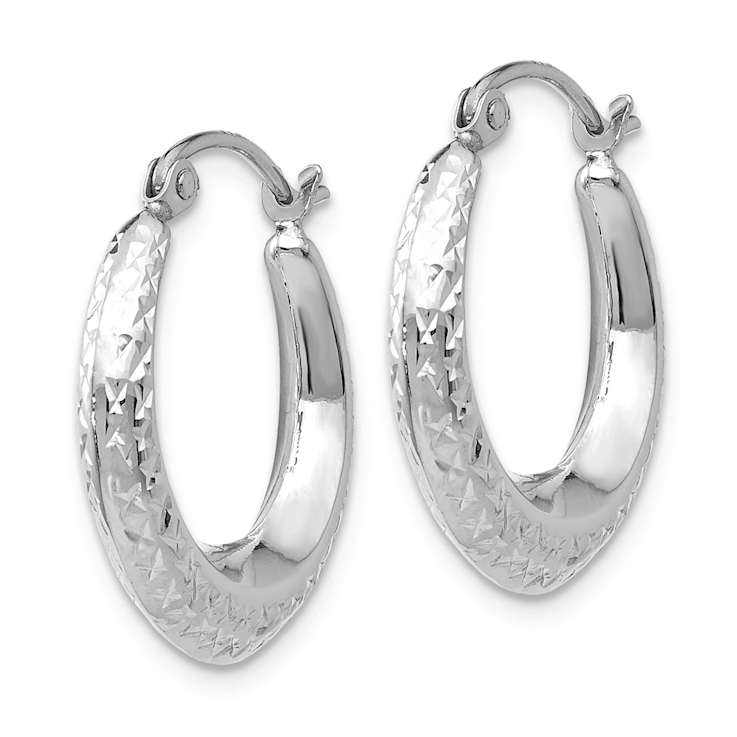 Rhodium Over 14k White Gold Textured 3/4" Hoop Earrings