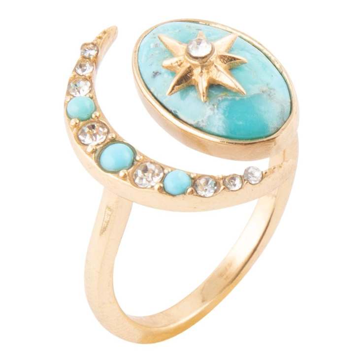 Barse Jewelry Blue Composite Turquoise Gold Tone Celestial Cuff Ring