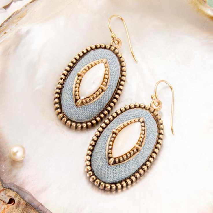 Barse Jewelry Blue Denim Dreams White Mother of Pearl Golden Drop Earrings