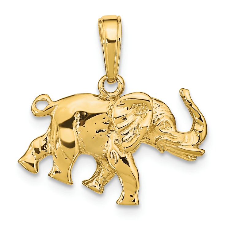 14k Yellow Gold 3D Polished Elephant Pendant