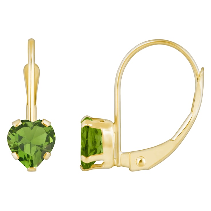 5mm Heart Shape Peridot 10k Yellow Gold Drop Earrings