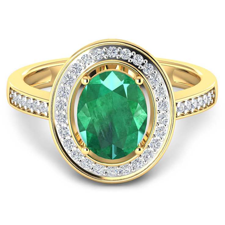 1.75ctw Green Emerald and Diamond 14K Yellow Gold Halo Ring