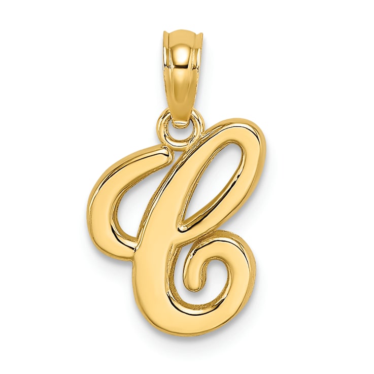 14k Yellow Gold Script Letter C Initial Pendant