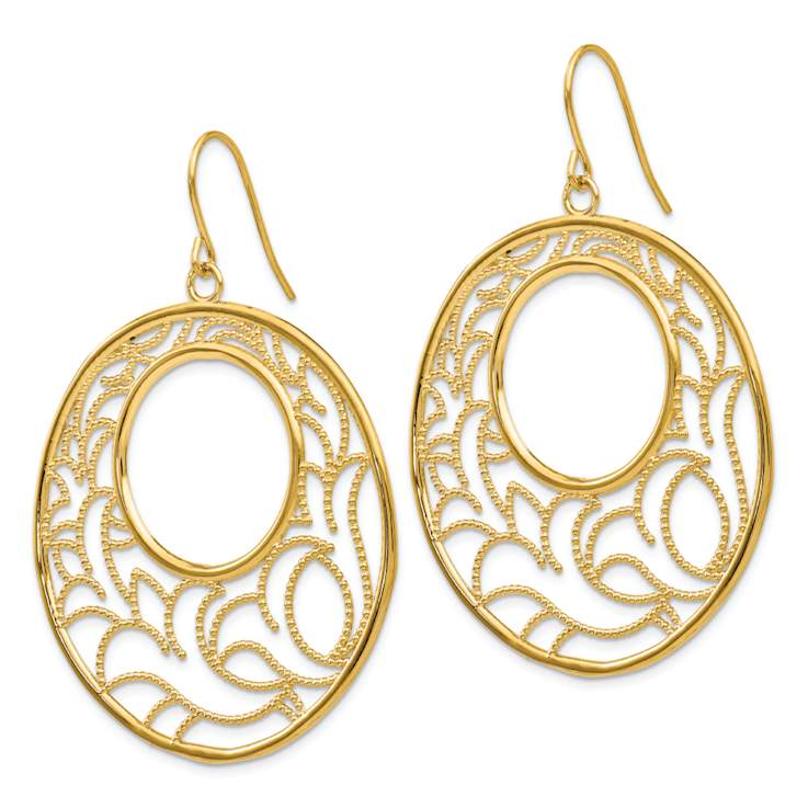 14k Yellow Gold Textured Circle Dangle Earrings