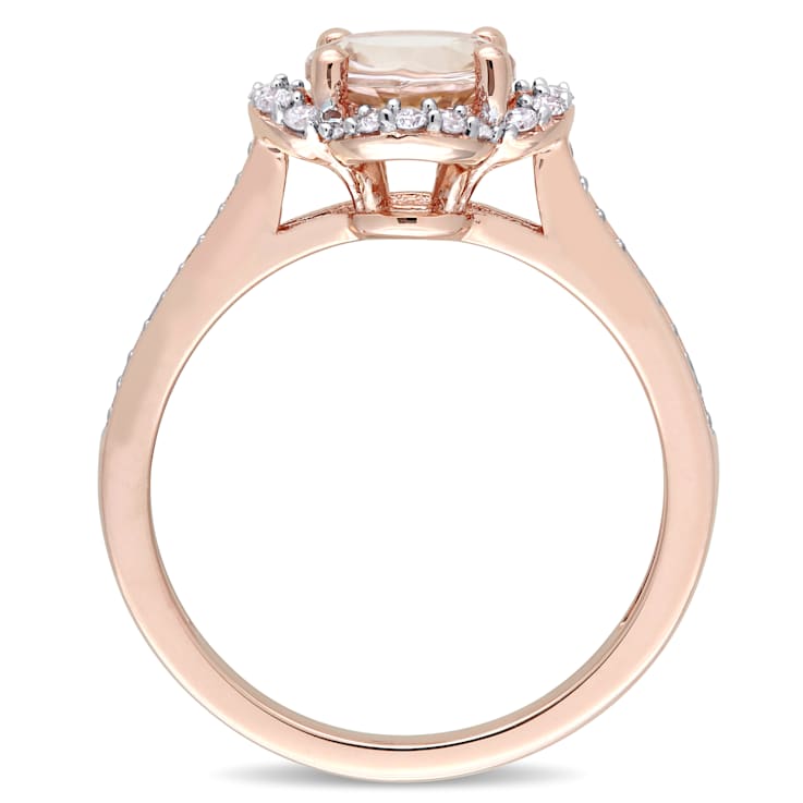 Morganite and Diamond 14K Rose Gold Halo Ring 1.42ctw