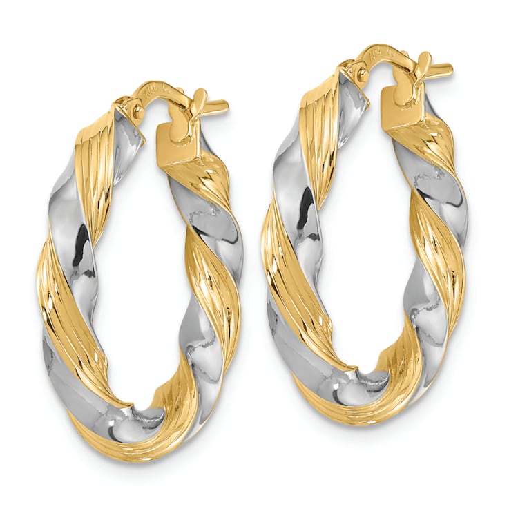 14k Yellow Gold and Rhodium Over 14k Yellow Gold 1/1" Polished
Twisted Hoop Earrings