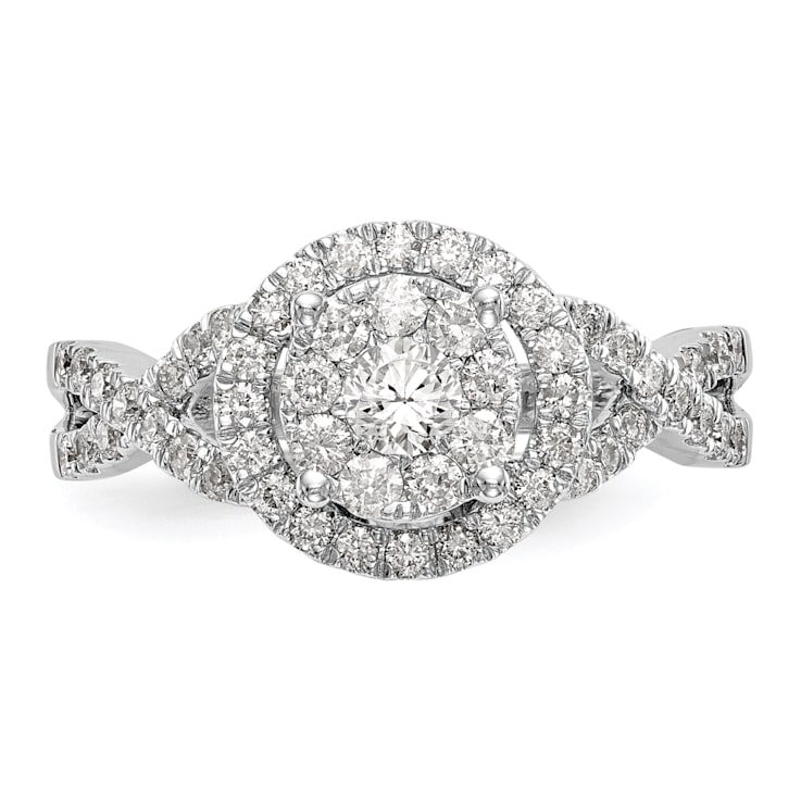 Rhodium Over 14K White Gold Lab Grown Diamond Cluster Engagement Ring 0.758ctw