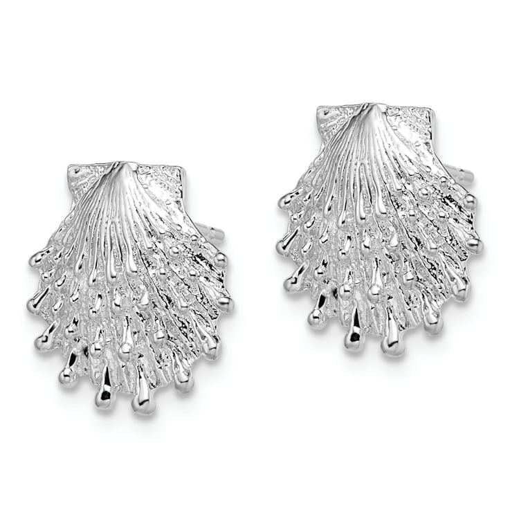 Rhodium Over Sterling Silver Polished Lions Paw Shell Post Earrings