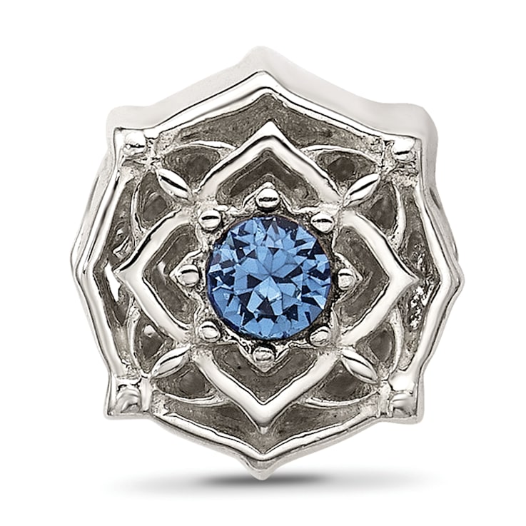 Sterling Silver Brushed and Polished Crystal Blue Bead
