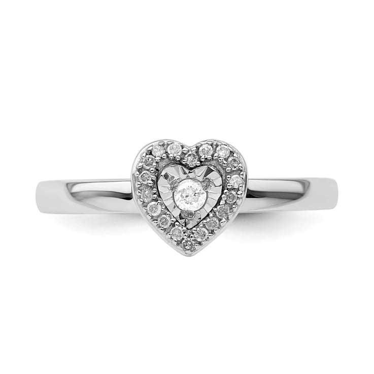 Sterling Silver Stackable Expressions Heart Diamond Ring 0.122ctw