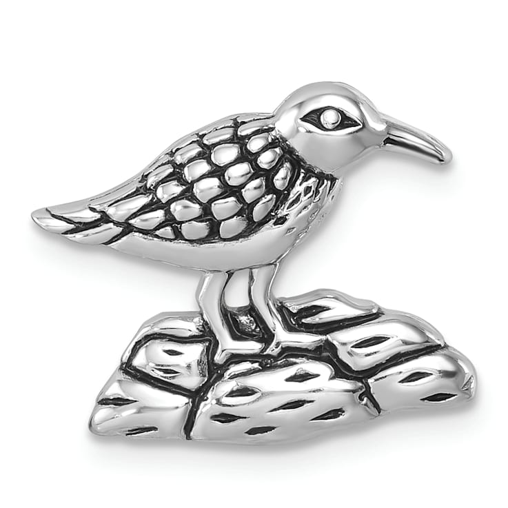 Rhodium Over Sterling Silver Antiqued Sandpiper Chain Slide Pendant